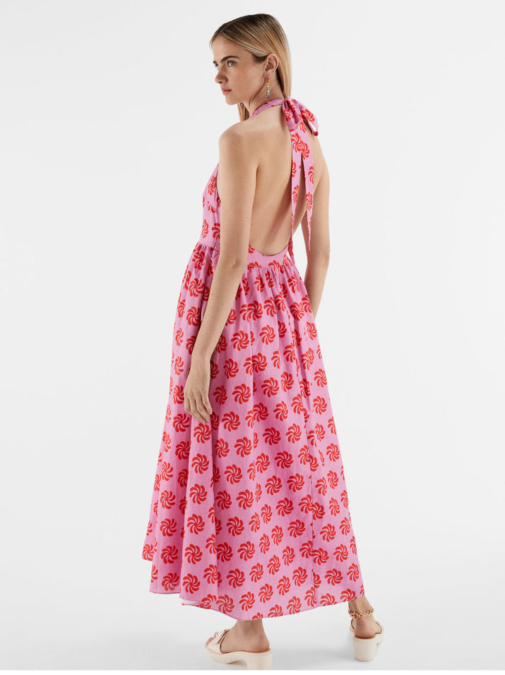 Freya Pink Geo Floral Halter Neck Maxi Dress | KITRI Studio