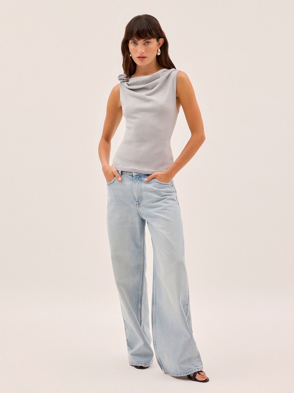 Genevive Silver Knit Top By KITRI Studio