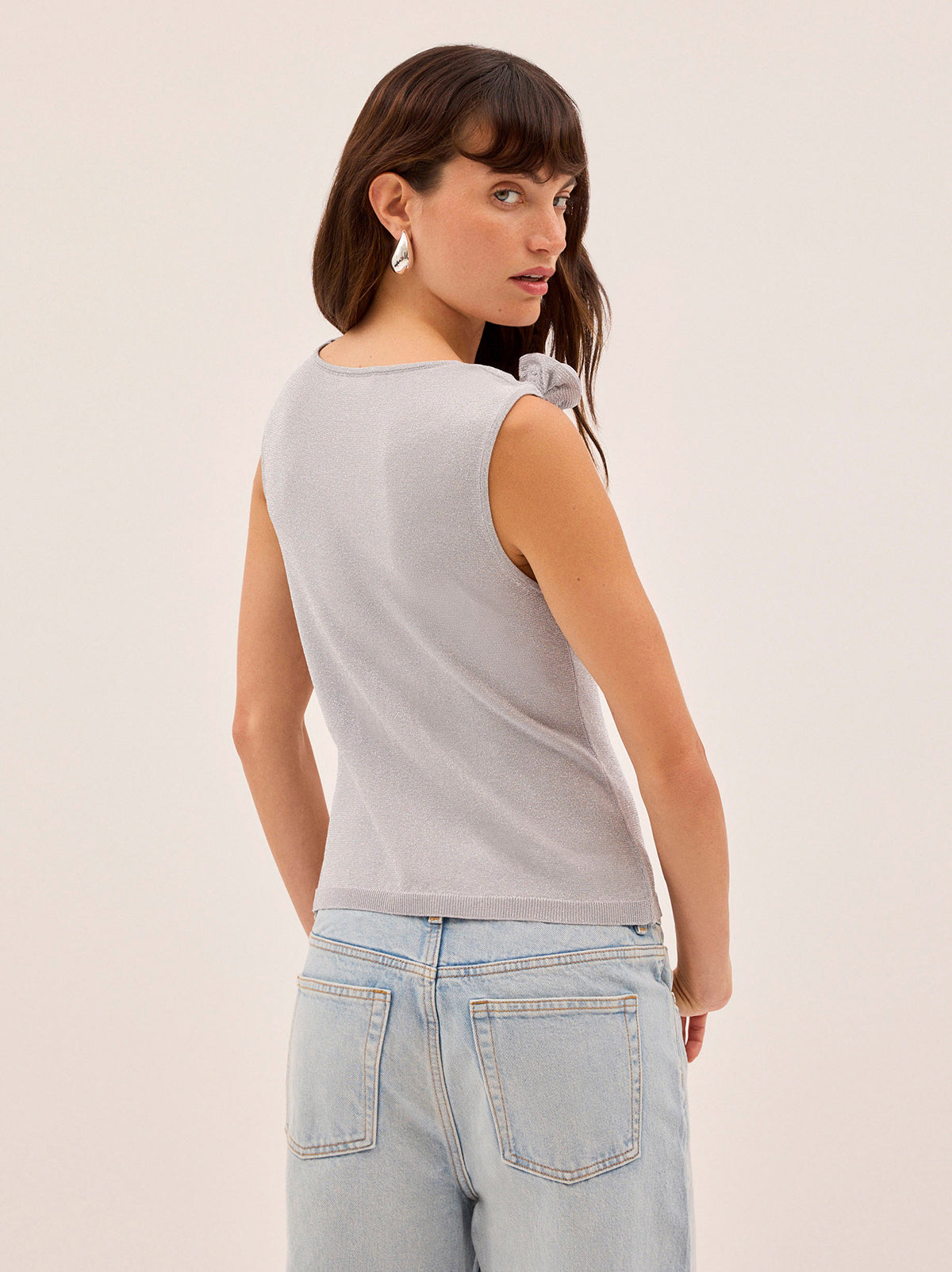 Genevive Silver Knit Top By KITRI Studio