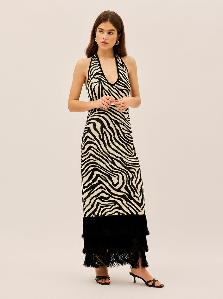 Georgia Zebra Knit Halter Dress By KITRI Studio