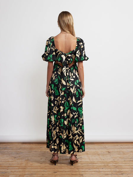 Gianna Tie Back Black Cutout Floral Maxi Dress | KITRI Studio
