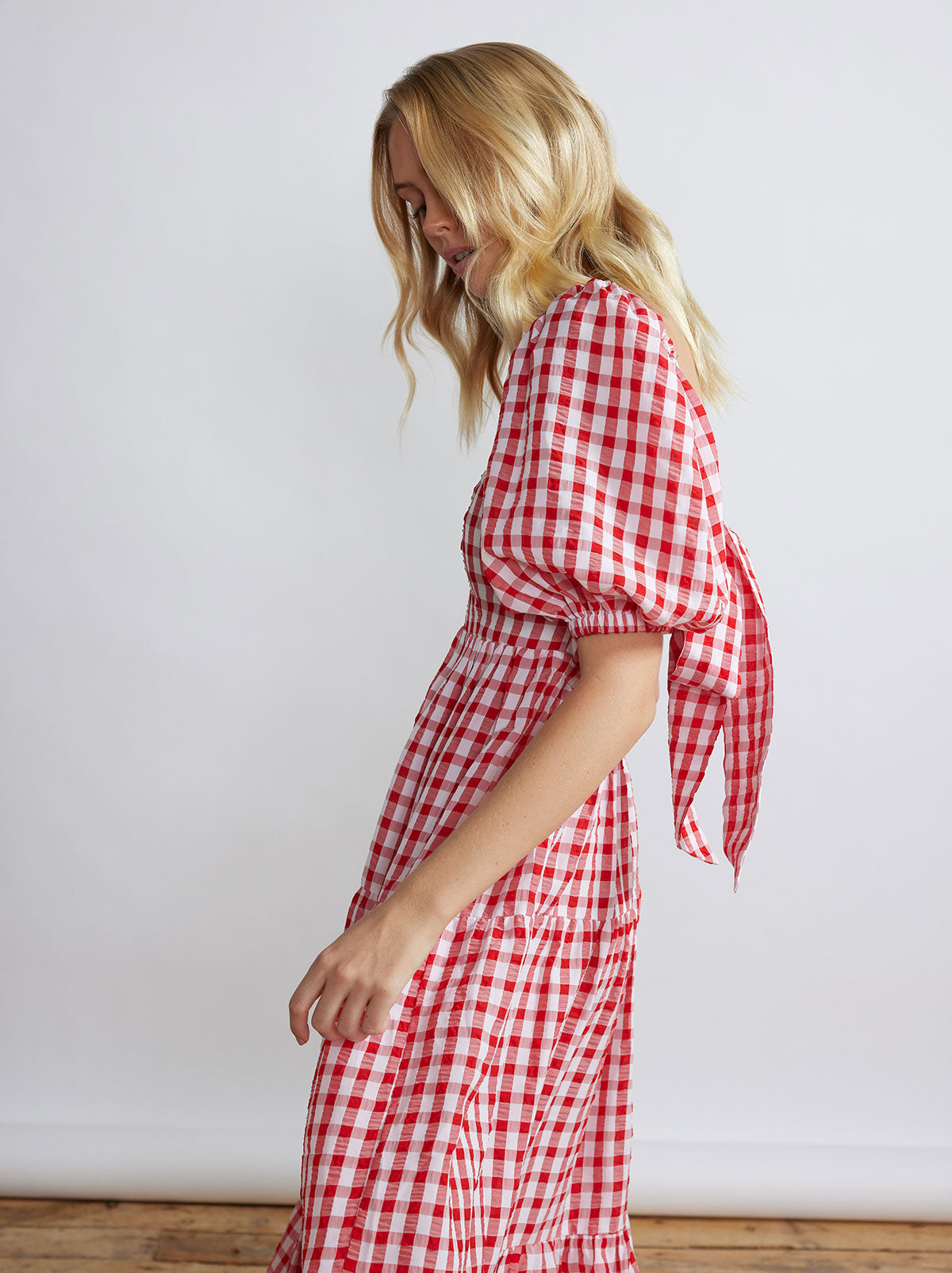 Gianna Red Gingham Tie Back Maxi Dress by KITRI Studio