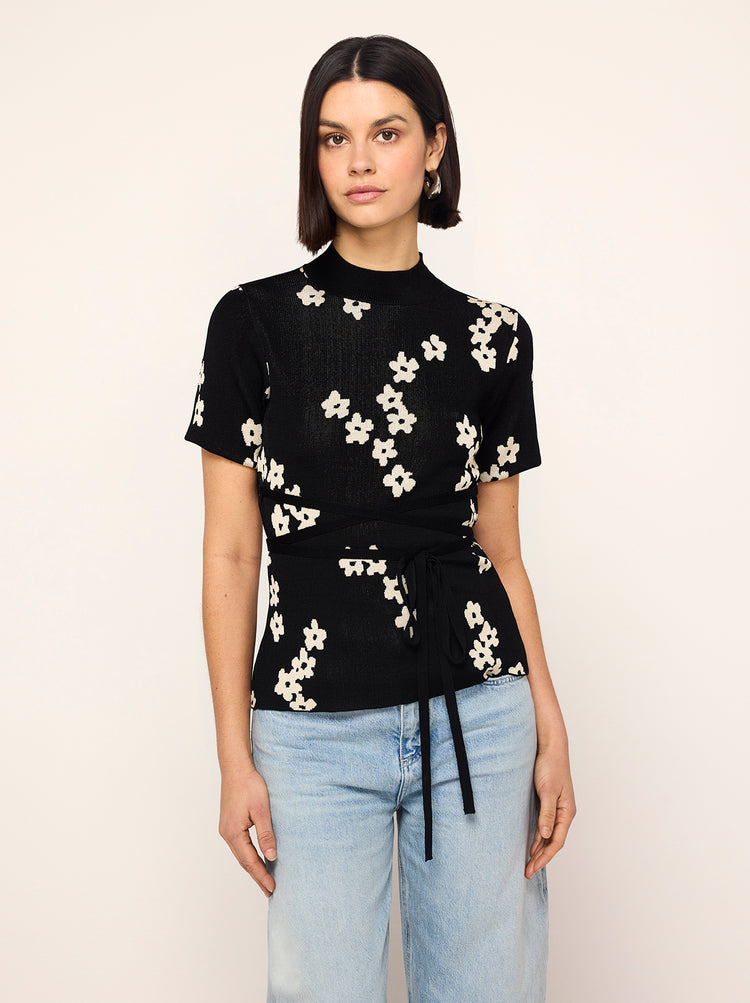 Gina Black Blurred Floral Knit Top By KITRI Studio