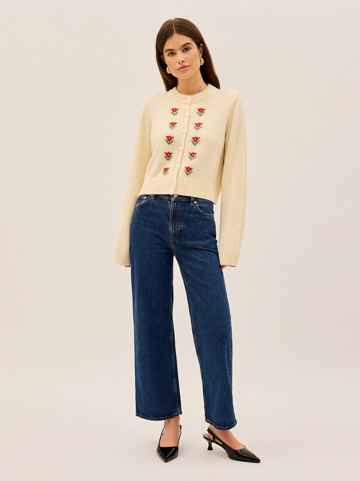 Ginnie Ivory Floral Knit Cardigan By KITRI Studio