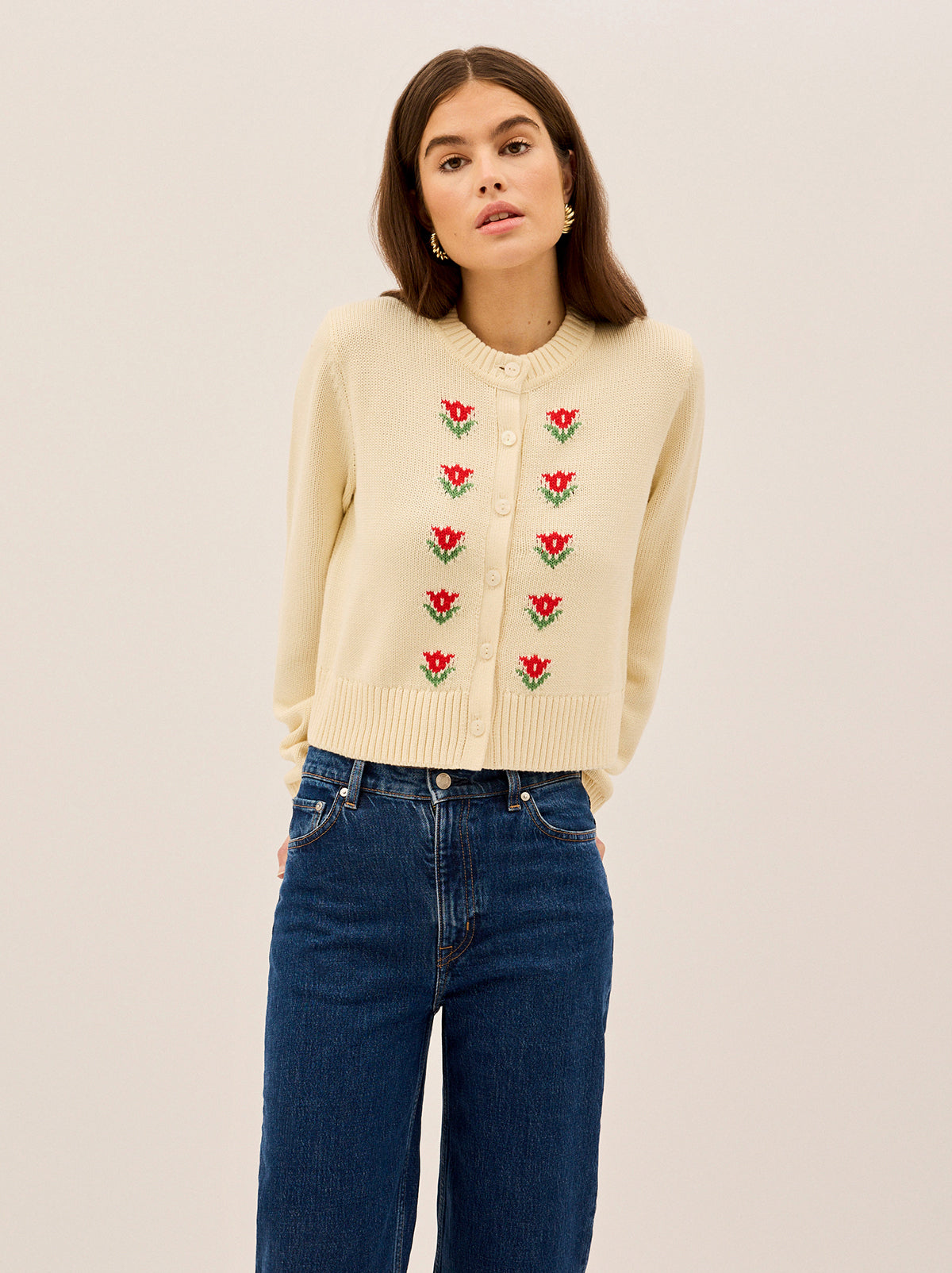 Ginnie Ivory Floral Knit Cardigan By KITRI Studio