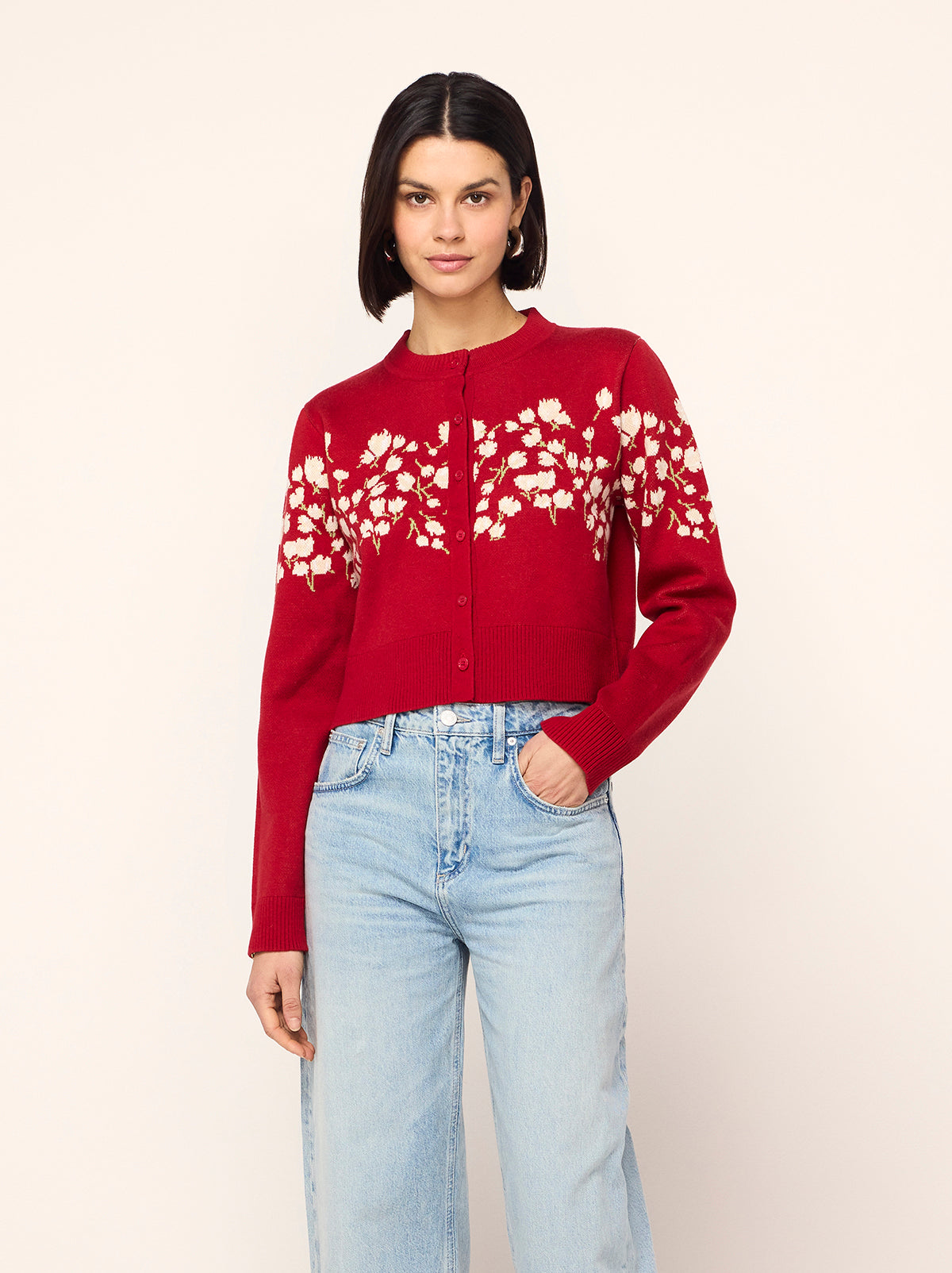 Ginnie Red Floral Knit Cardigan By KITRI Studio