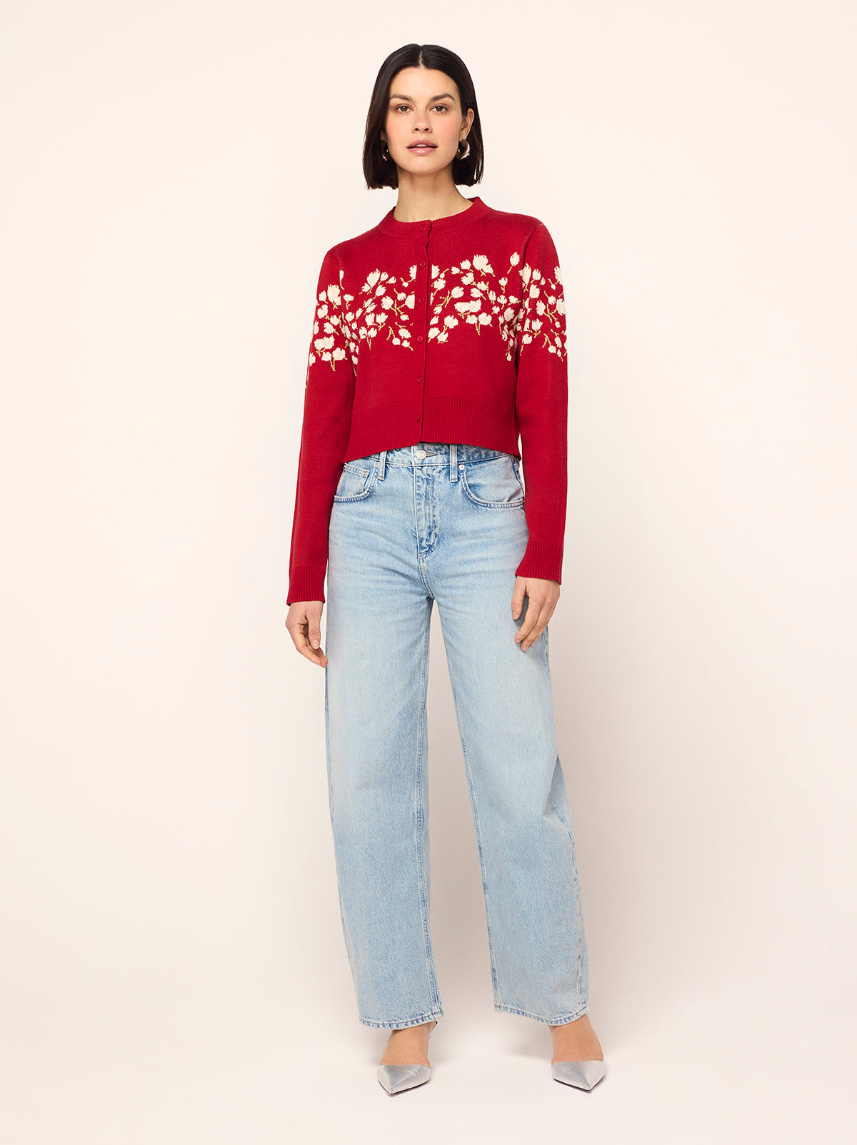 Ginnie Red Floral Knit Cardigan By KITRI Studio