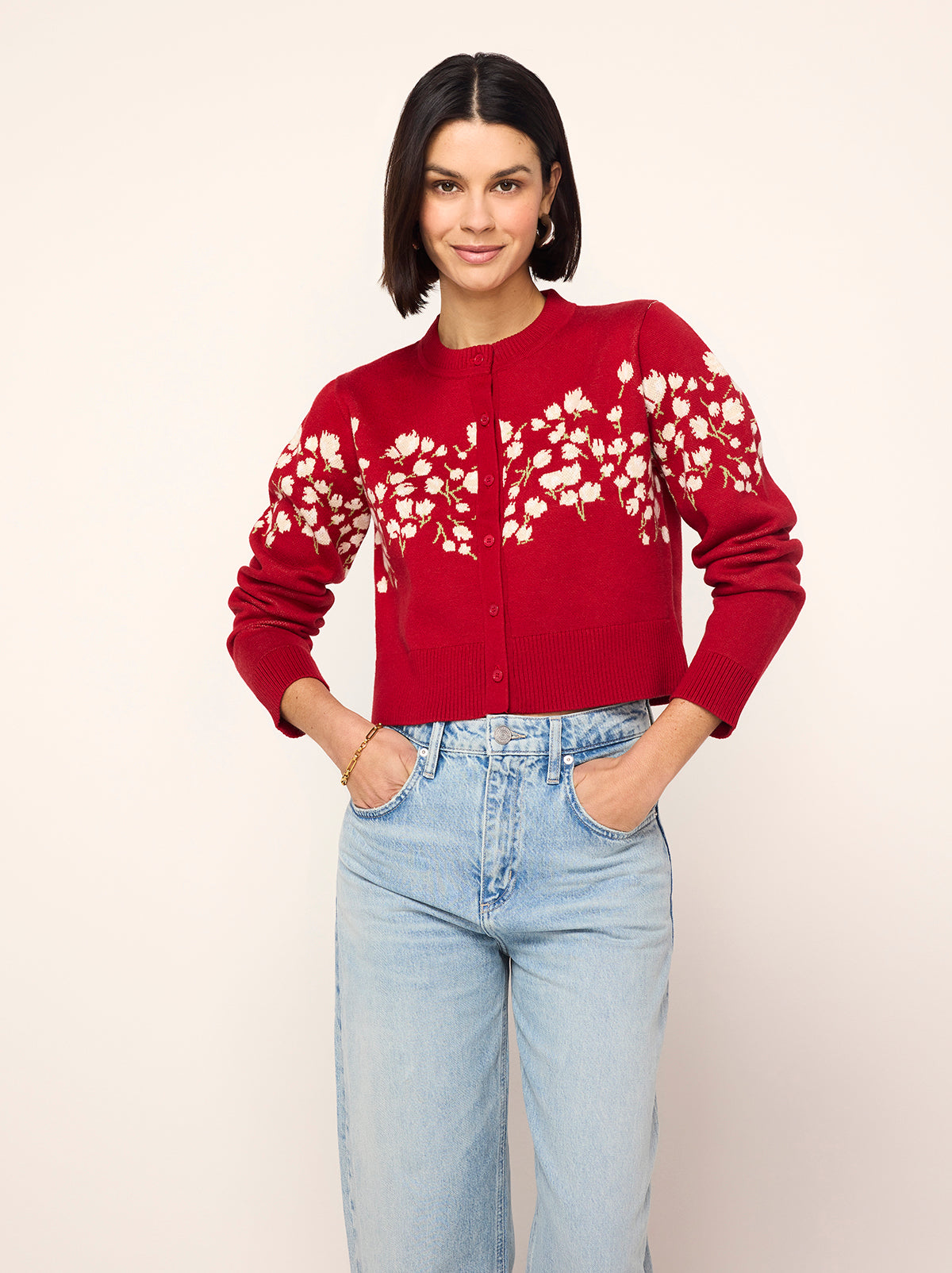 Ginnie Red Floral Knit Cardigan By KITRI Studio