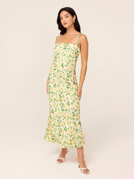 giulia maxi dress Giulia Yellow Rose Printed Jacquard Tie Shoulder Maxi Dress