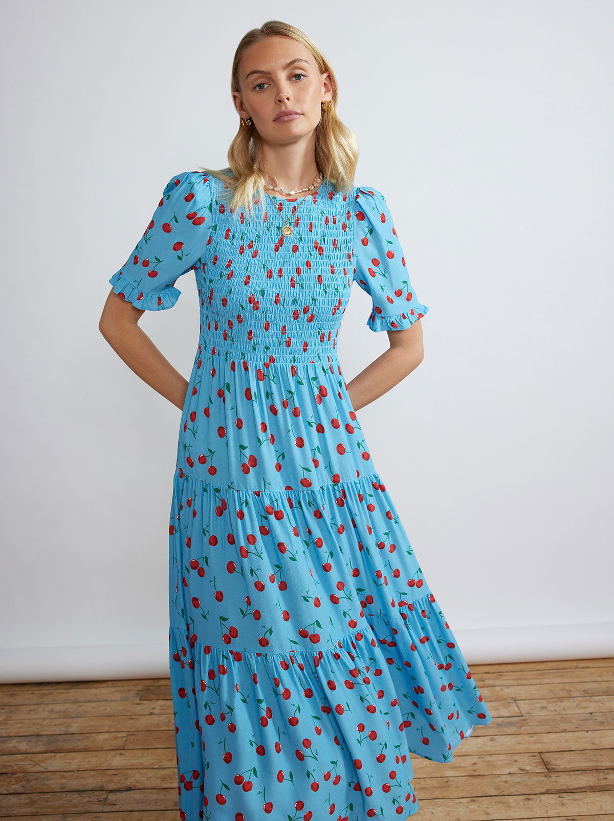 Gracie Blue Cherry Shirred Dress by KITRI Studio
