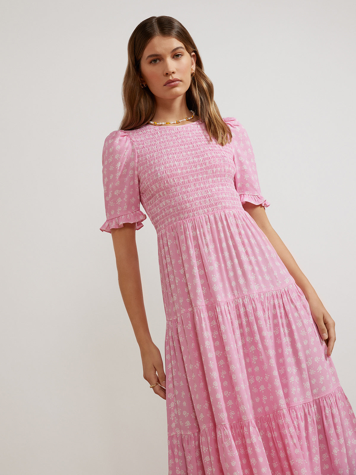 Gracie Pink Floral Shirred Dress By KITRI Studio