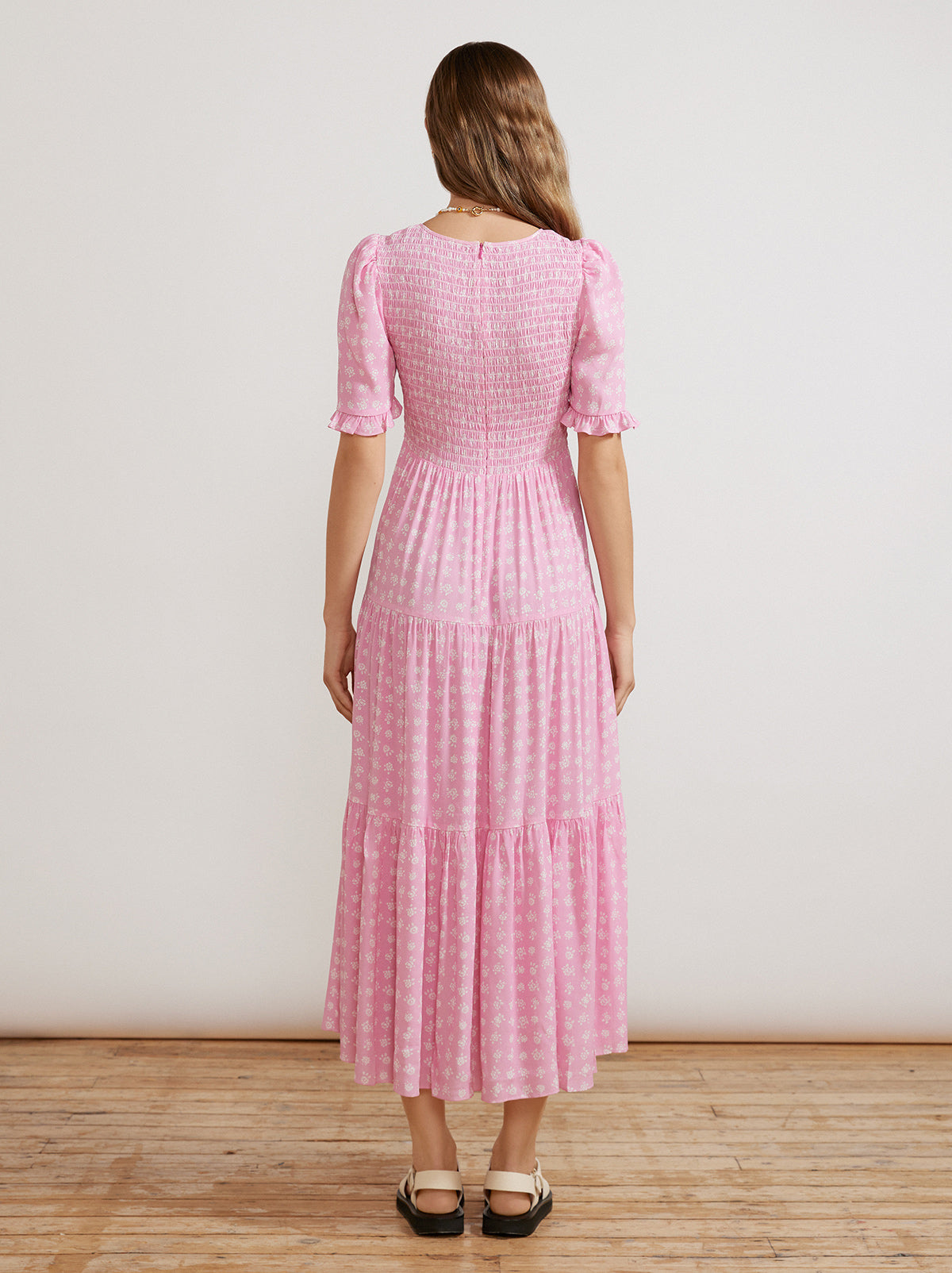 Gracie Pink Floral Shirred Dress