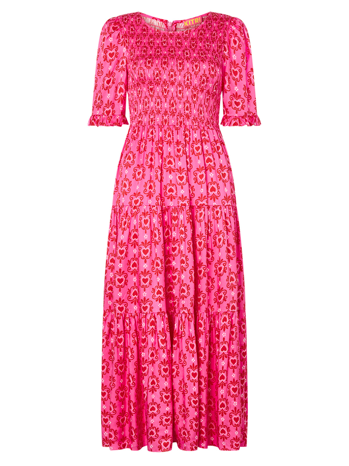 Gracie Pink Heart Print Shirred Dress by KITRI Studio