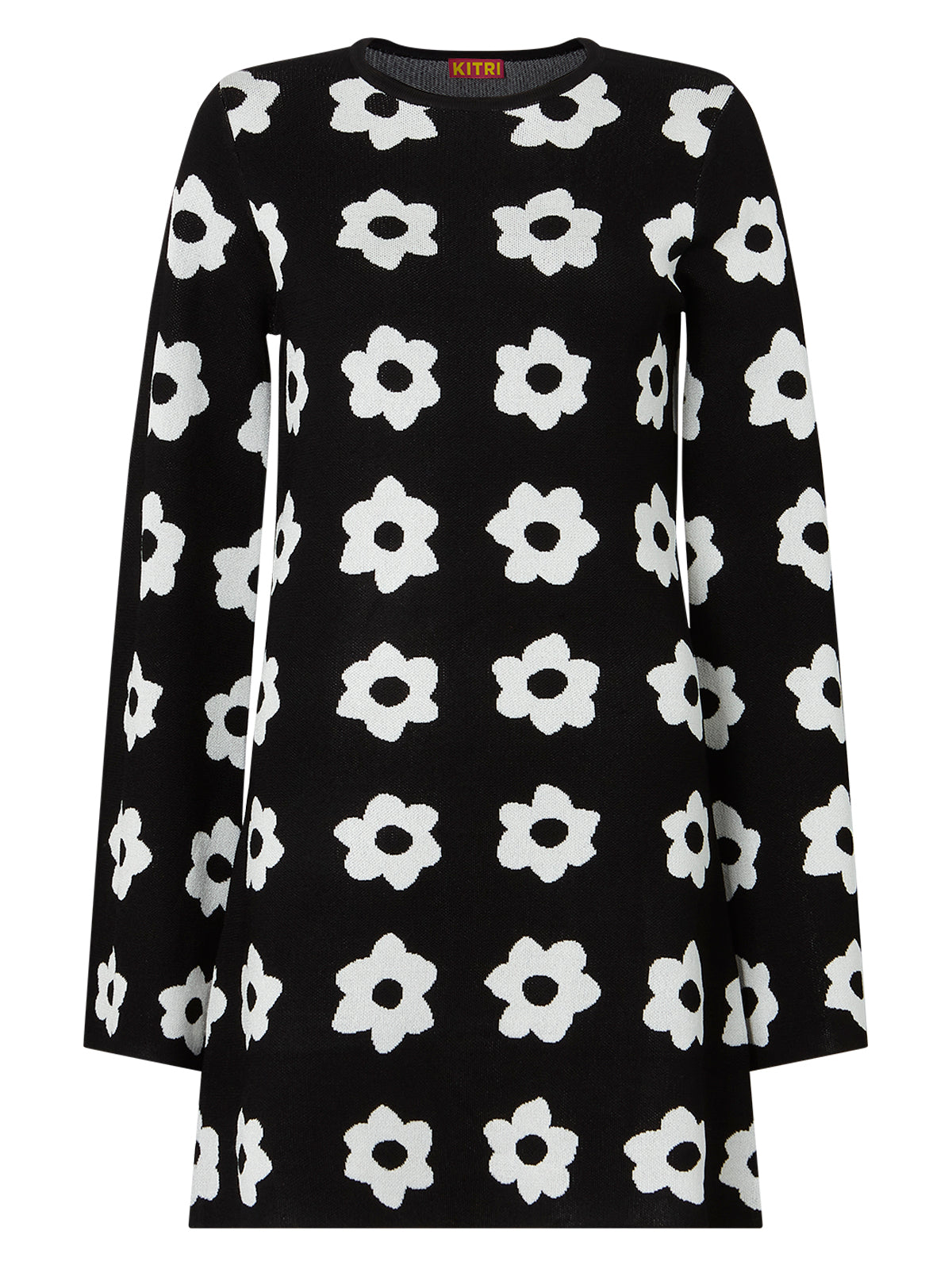Greta Black Tiled Floral Knit Mini Dress | KITRI Studio