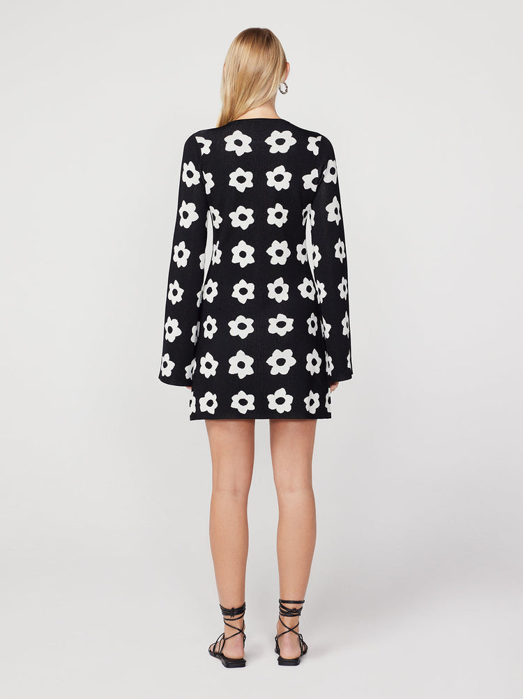 Greta Black Tiled Floral Knit Mini Dress