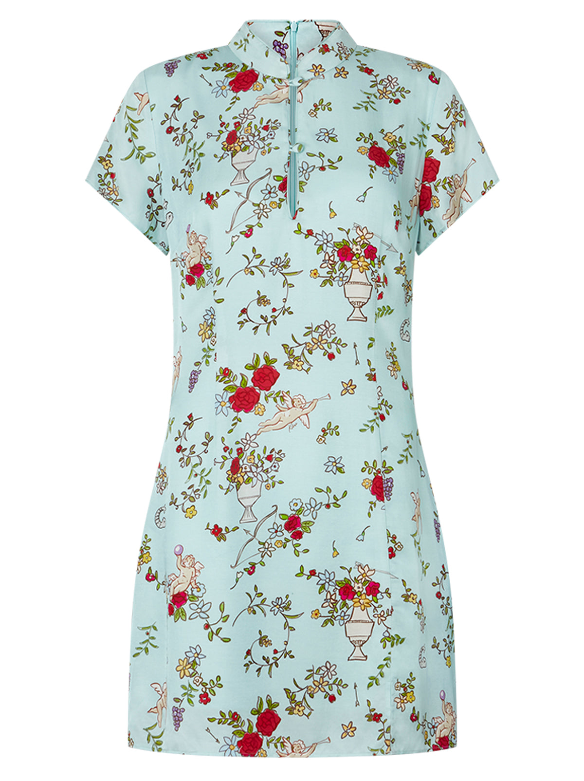 Gretchen Mint Cherub Print Mini Dress By KITRI Studio