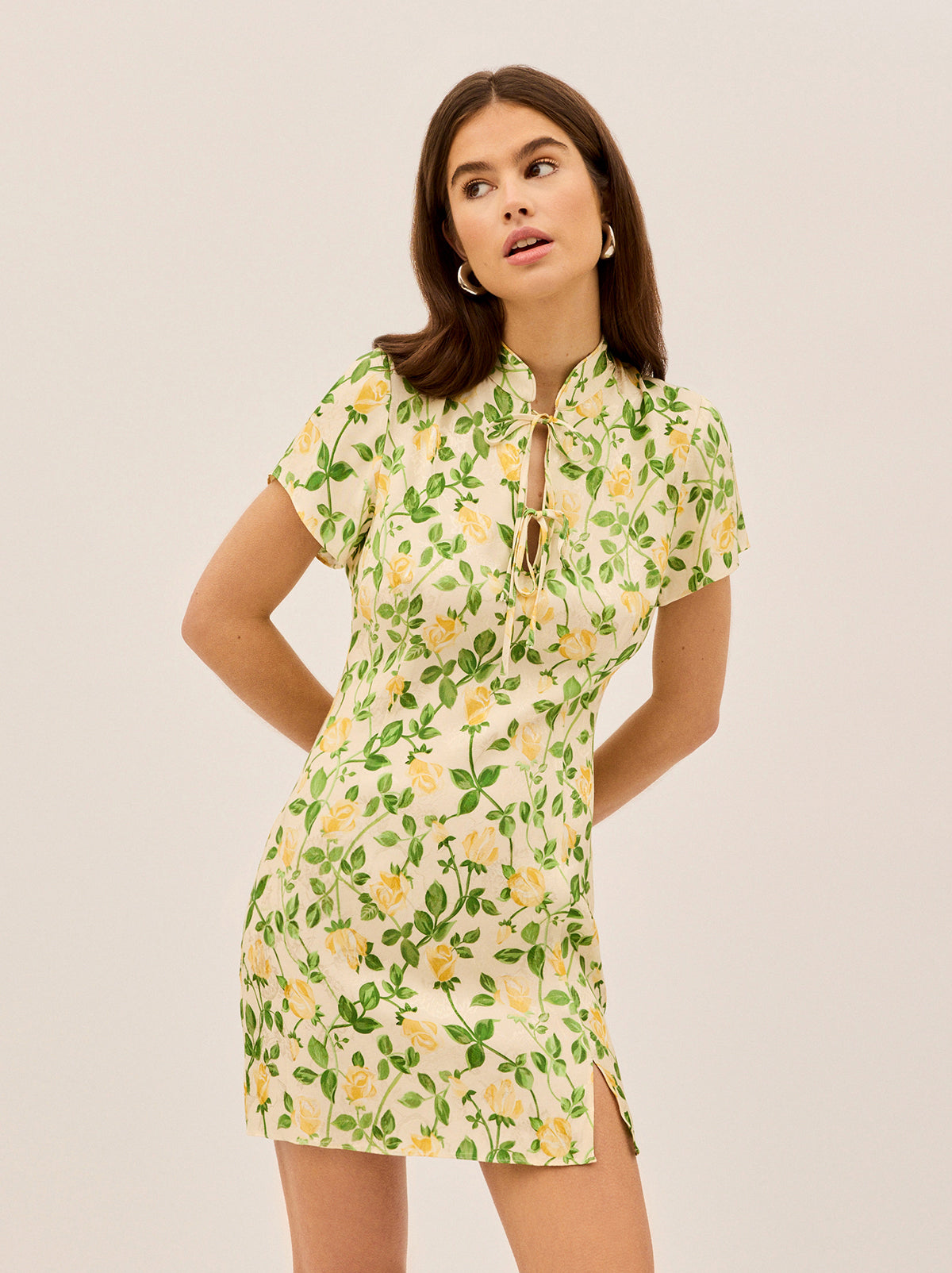 Gretchen Yellow Rose Printed Jacquard Mini Dress By KITRI Studio