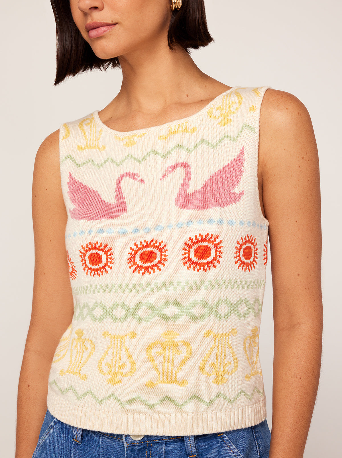Hailey Ivory Swan Fairisle Knit Vest By KITRI Studio