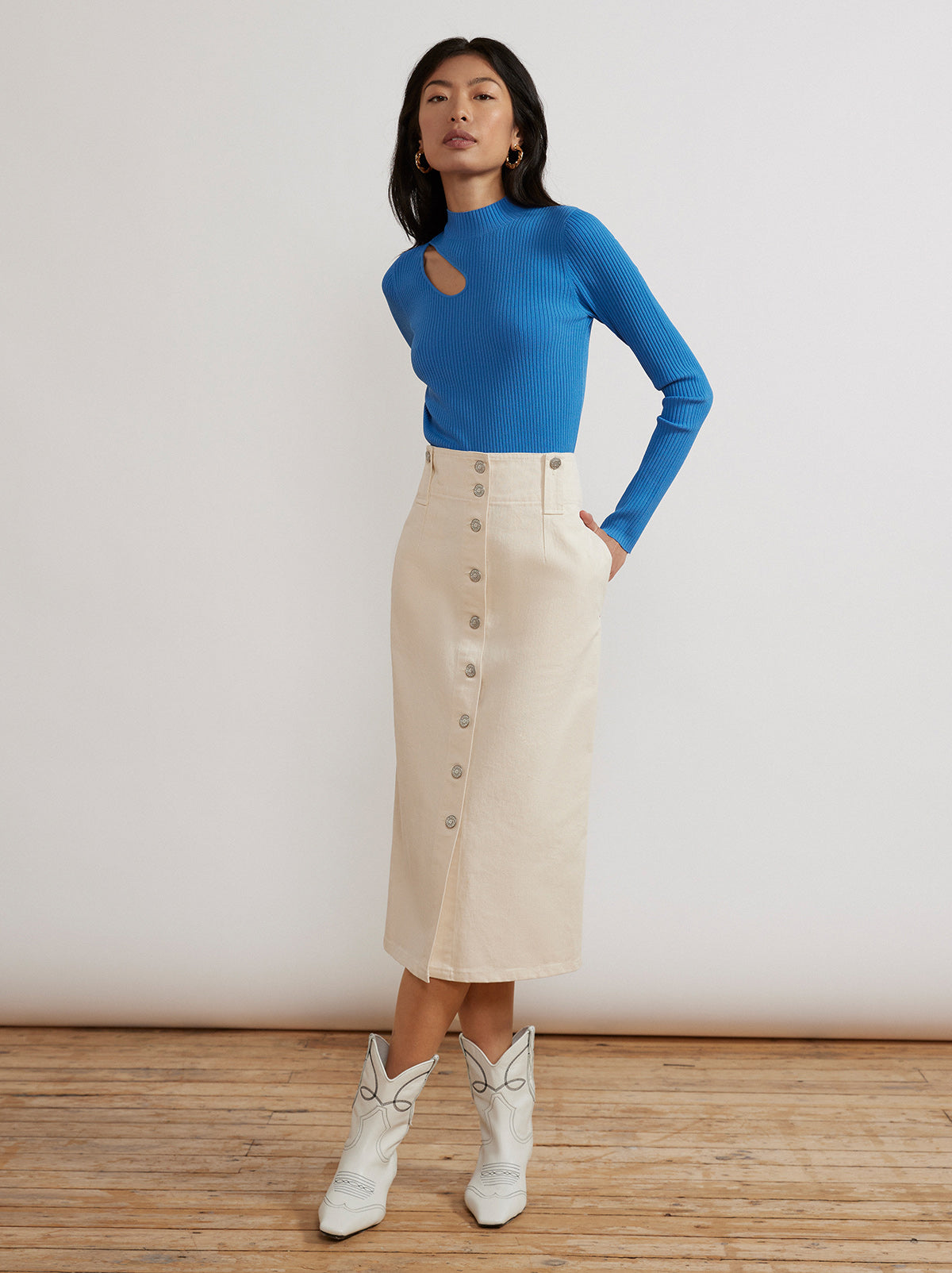 Halle Cobalt Blue Cutout Knit Top By KITRI Studio