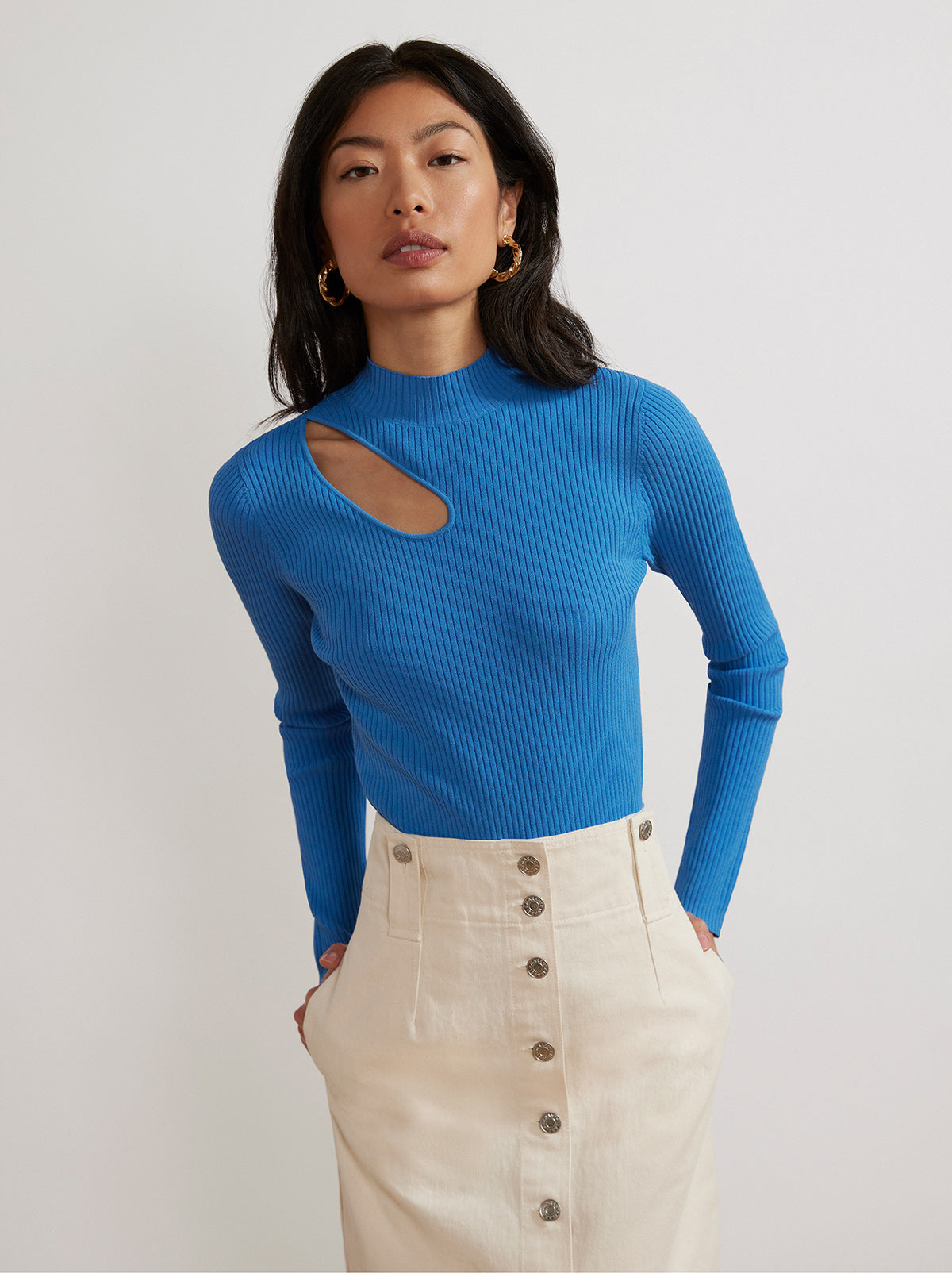 Halle Cobalt Blue Cutout Knit Top By KITRI Studio