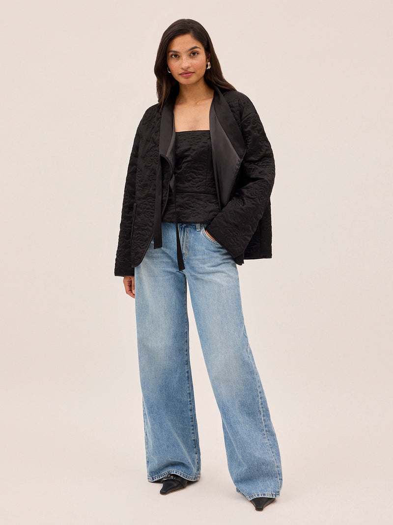 Hani Black Quilted Satin Jacket By KITRI Studio