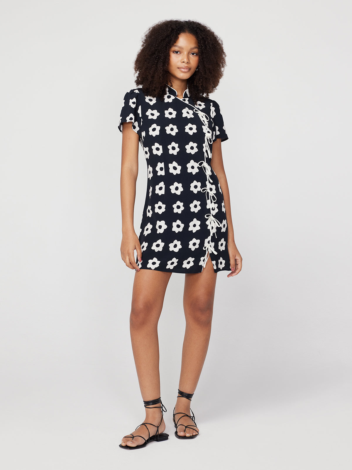 Black folk floral ditsy print dress sale