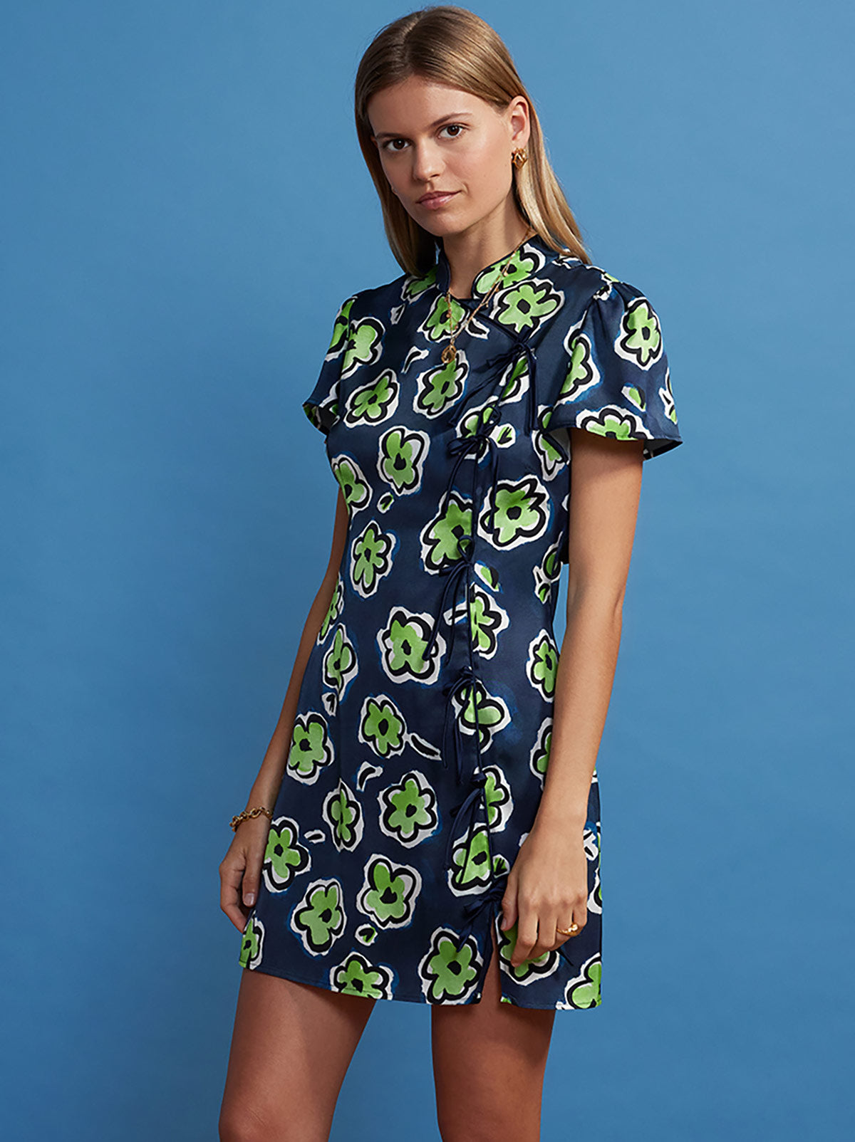 Harlow Blue Painted Floral Mini Dress By KITRI Studio