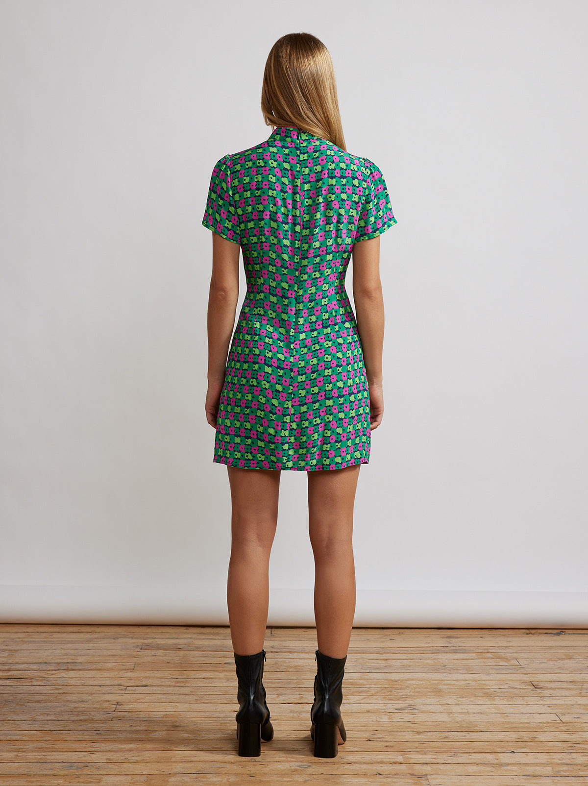 Harlow Green Linear Floral Mini Dress By KITRI Studio