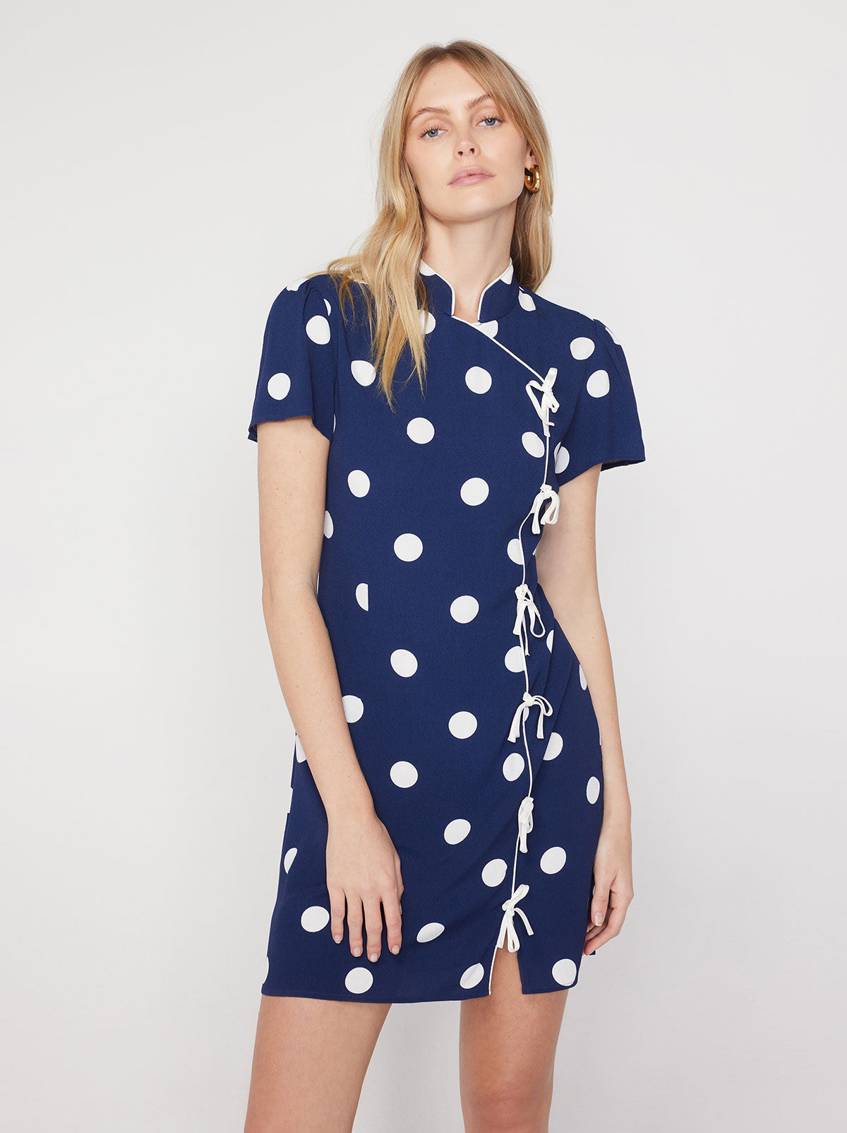 Harlow Navy Polka Dot Mini Dress | KITRI Studio
