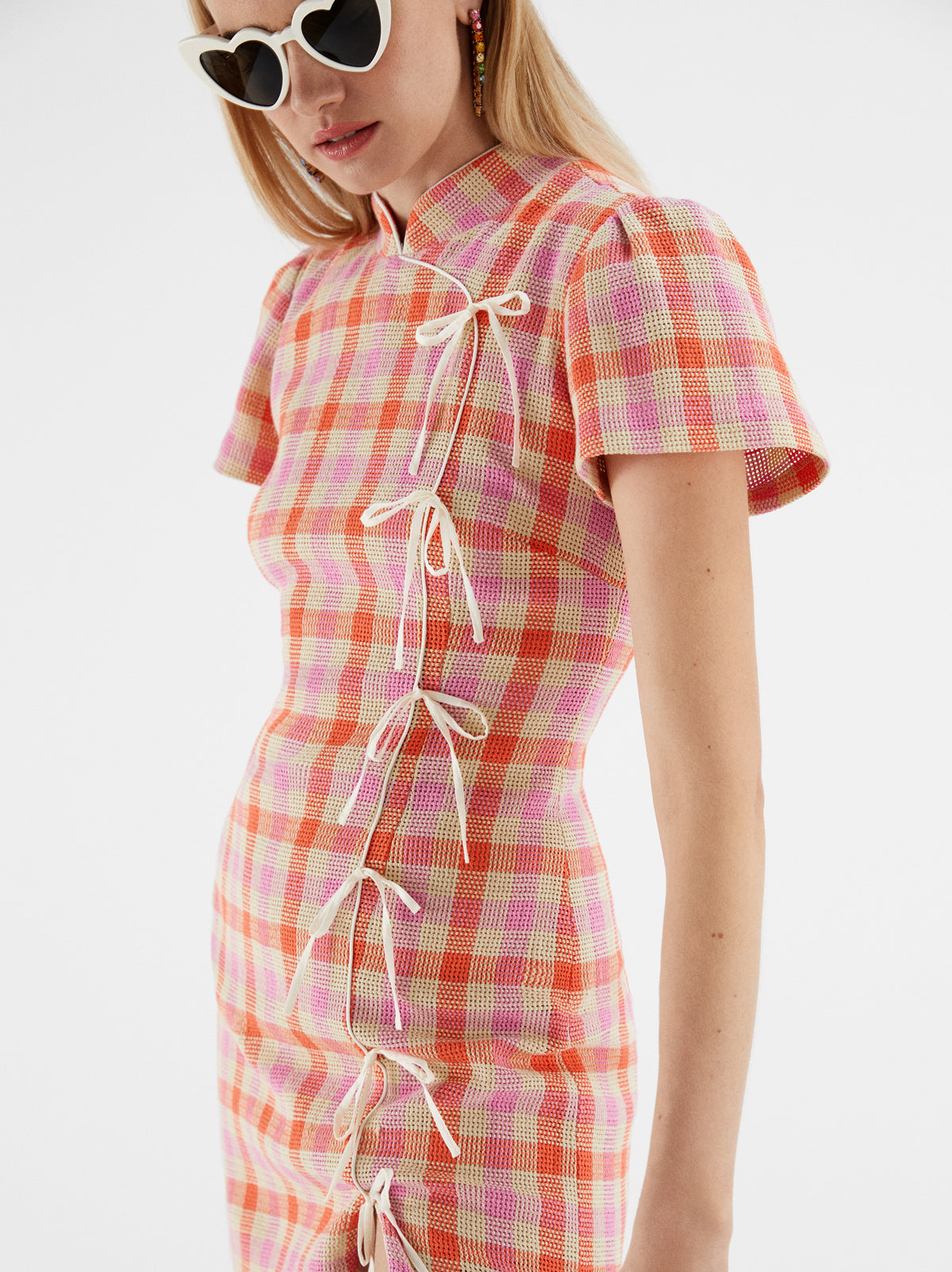 Harlow Orange And Pink Check Mini Dress By KITRI Studio