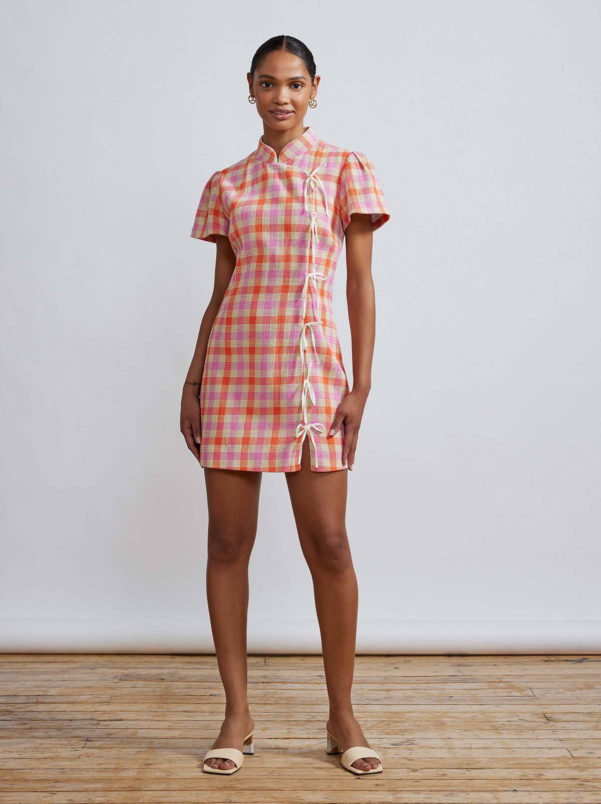 Harlow Orange And Pink Check Mini Dress By KITRI Studio