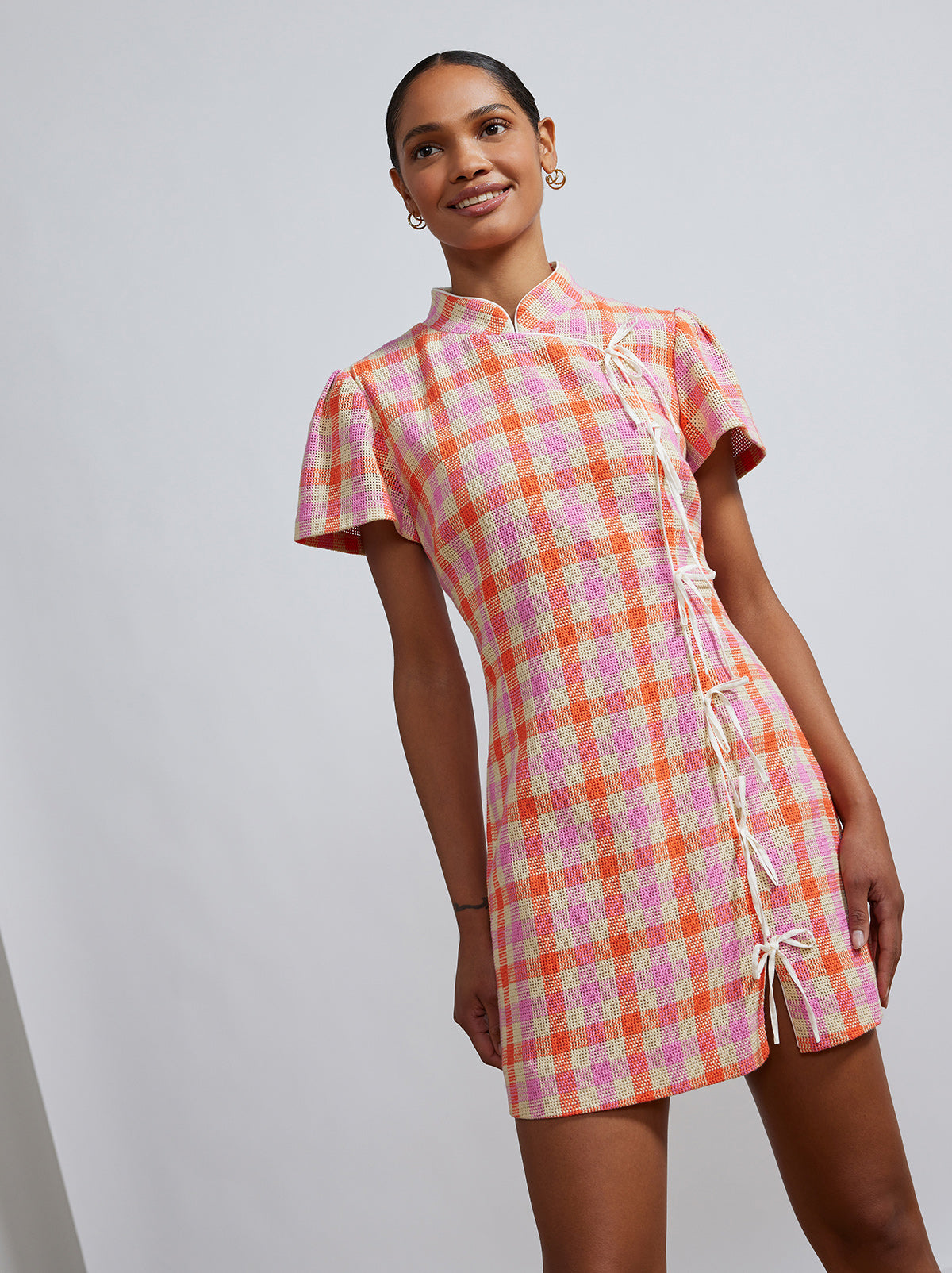 Harlow Orange And Pink Check Mini Dress By KITRI Studio