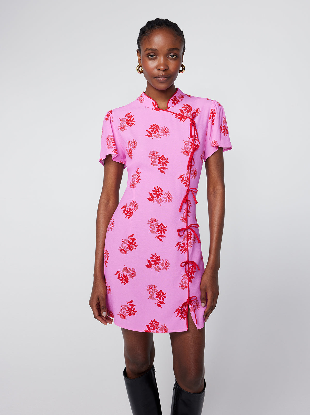 Pink floral mini outlet dress