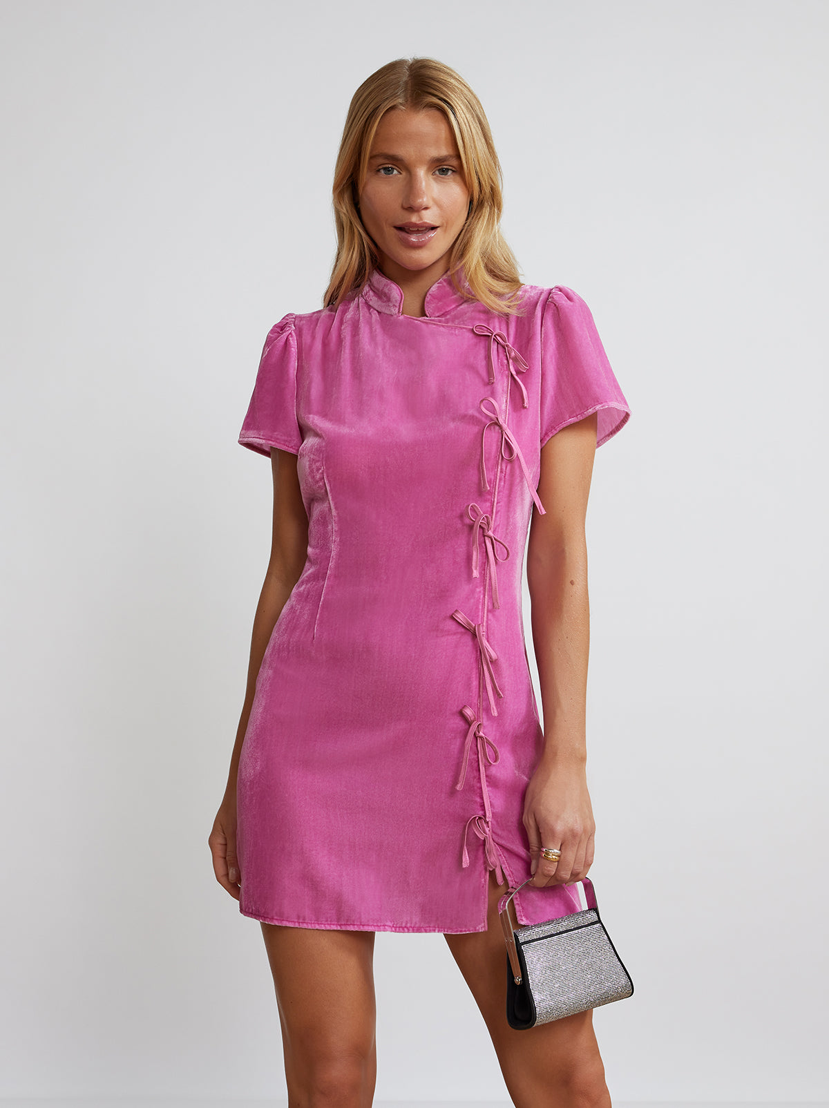 Harlow Pink Velvet Mini Dress By KITRI Studio