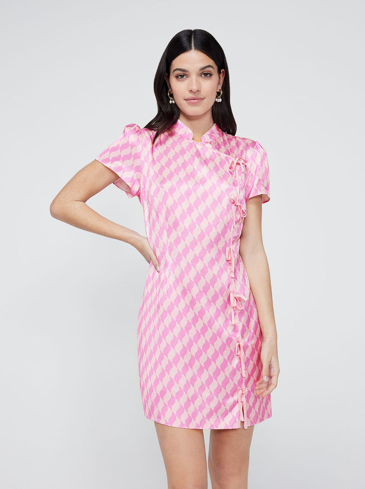 Harlow Pink Wavy Tile Mini Dress by KITRI Studio