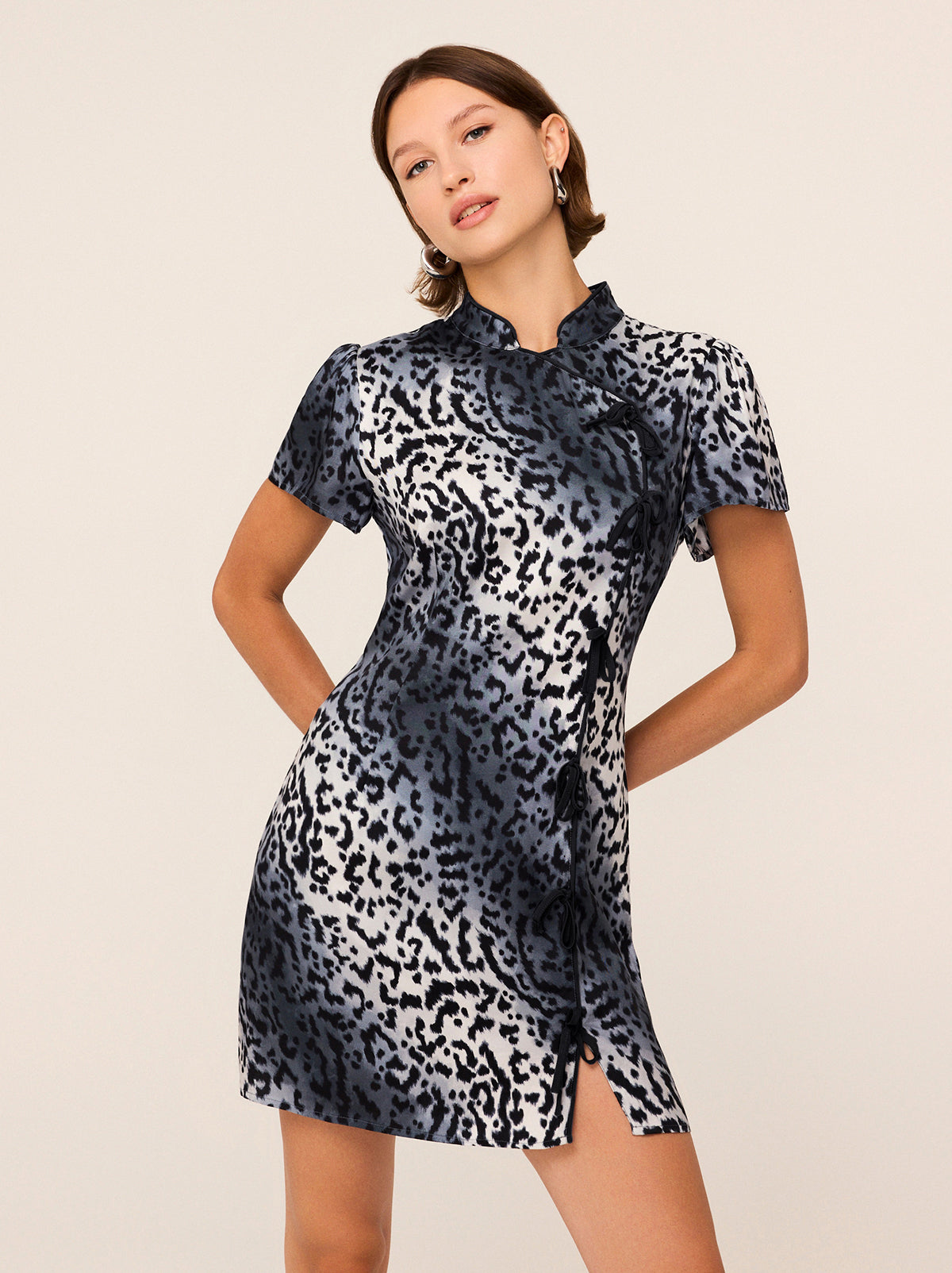 Harlow Snow Leopard Print Mini Dress By KITRI Studio