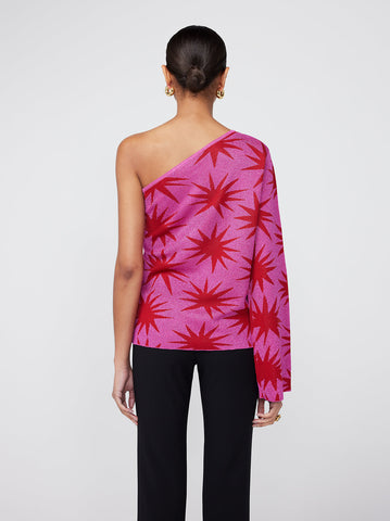 Harper Pink Star Lurex Knit One Shoulder Top By KITRI Studio