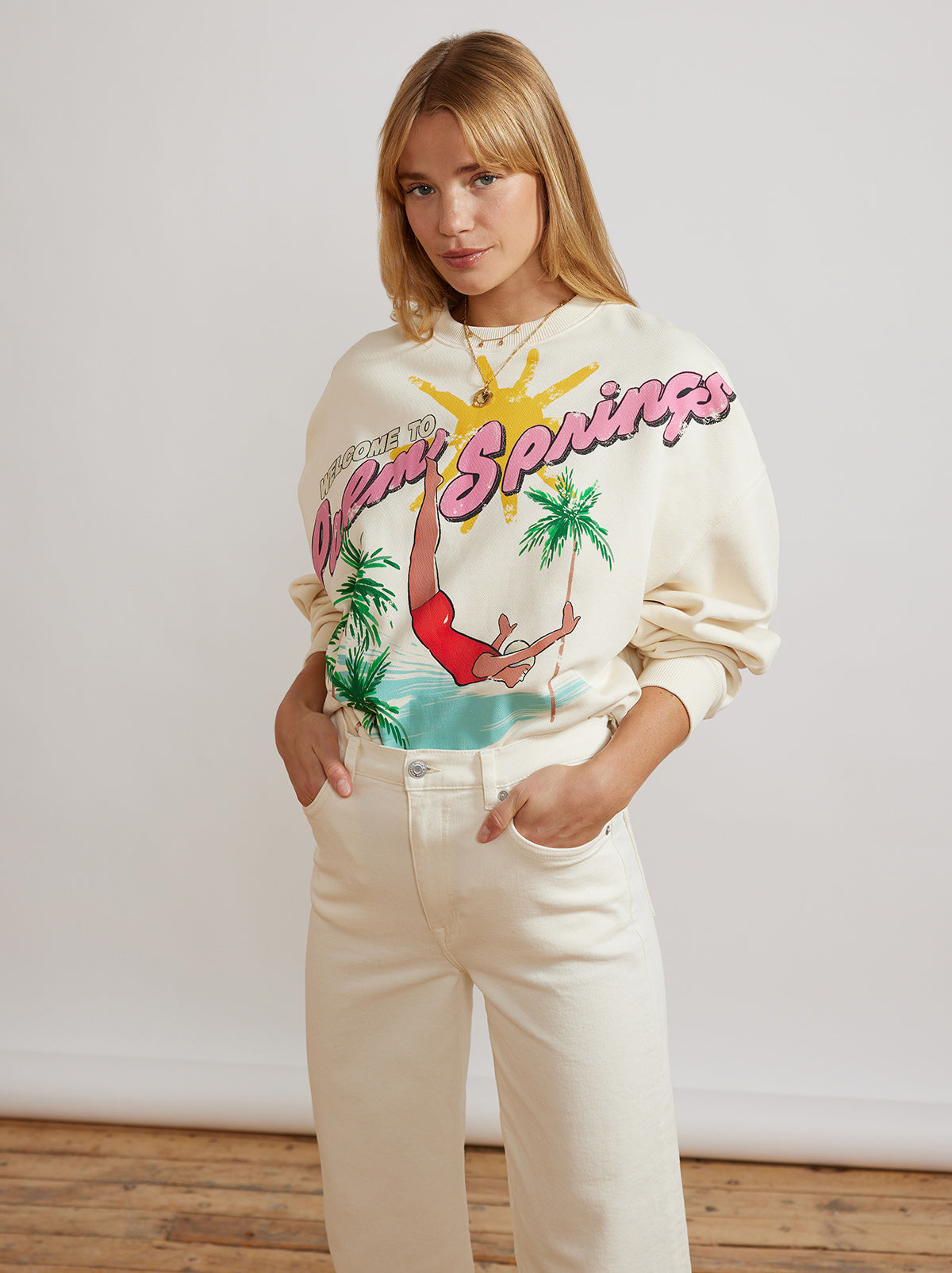 Hayden Ivory Palm Springs Print Sweatshirt By KITRI Studio