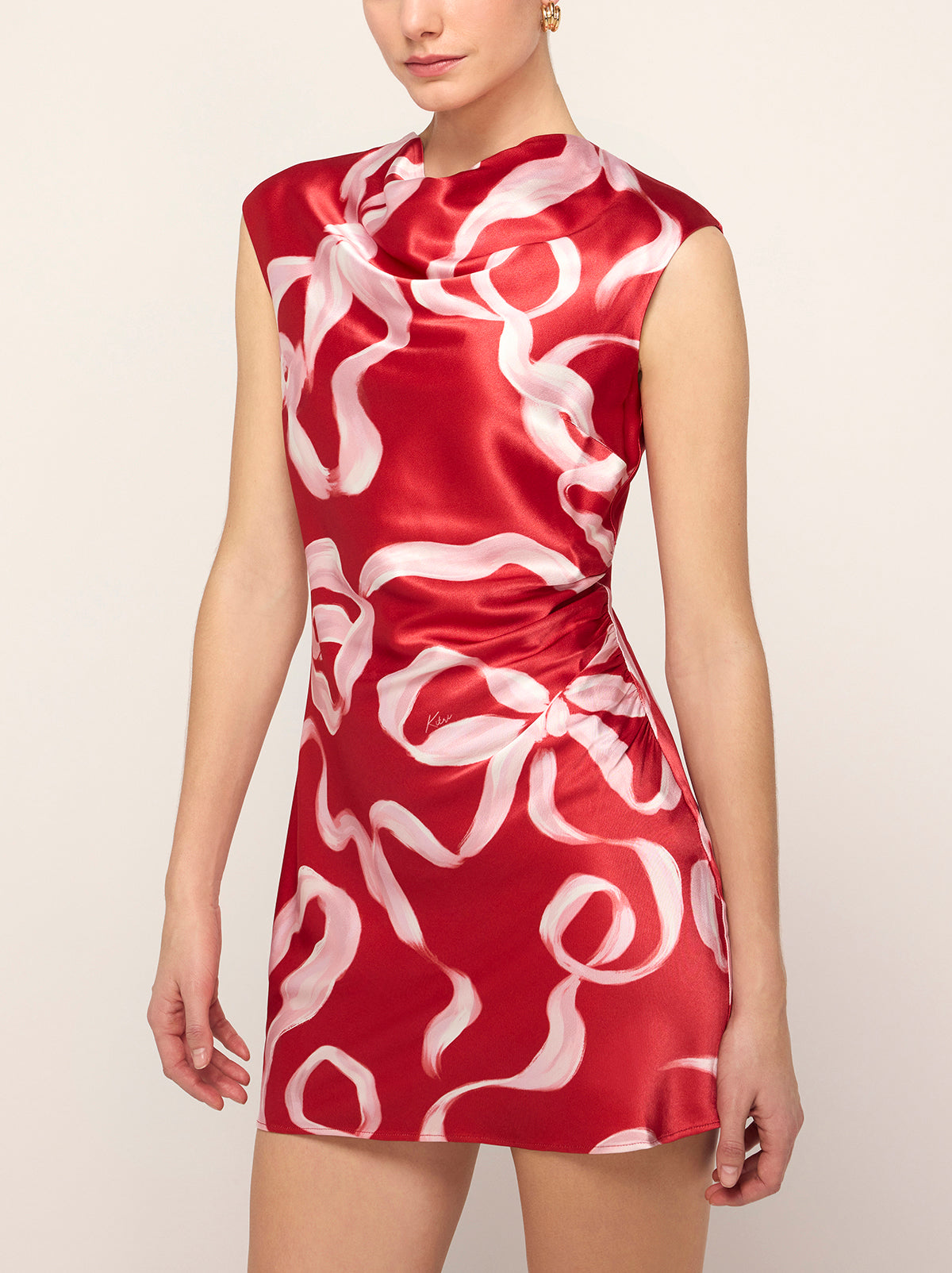 Hessa Red Ribbon Print Mini Dress By KITRI Studio