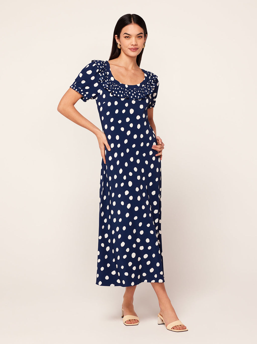 Midi Dress Mixed Polka Dot Dress MISA Los Angeles Daphne Dress In Golden Polka Dot Mix Midi Dress Mixed Polka Dot Dress MISA Los Angeles Daphne Dress In Golden Polka Dot Mix