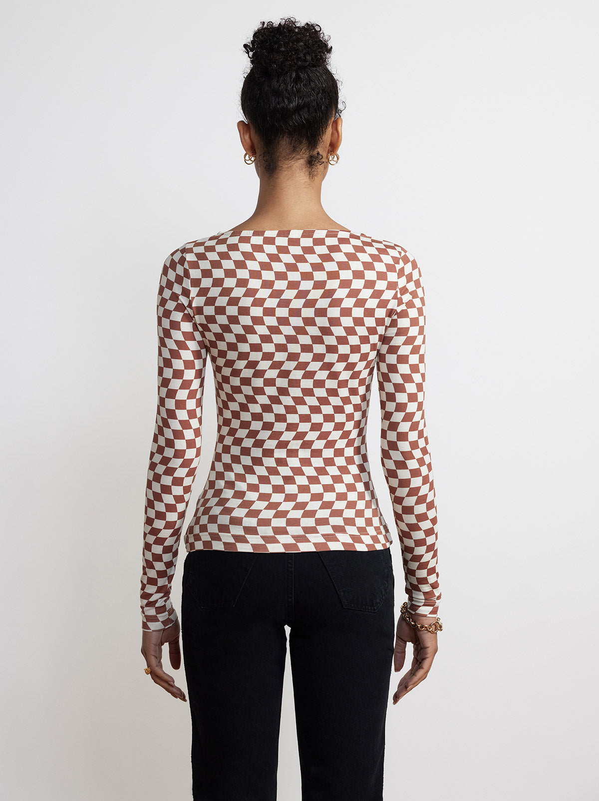 Hope Wavy Checker Ruched Jersey Top By KITRI Studio