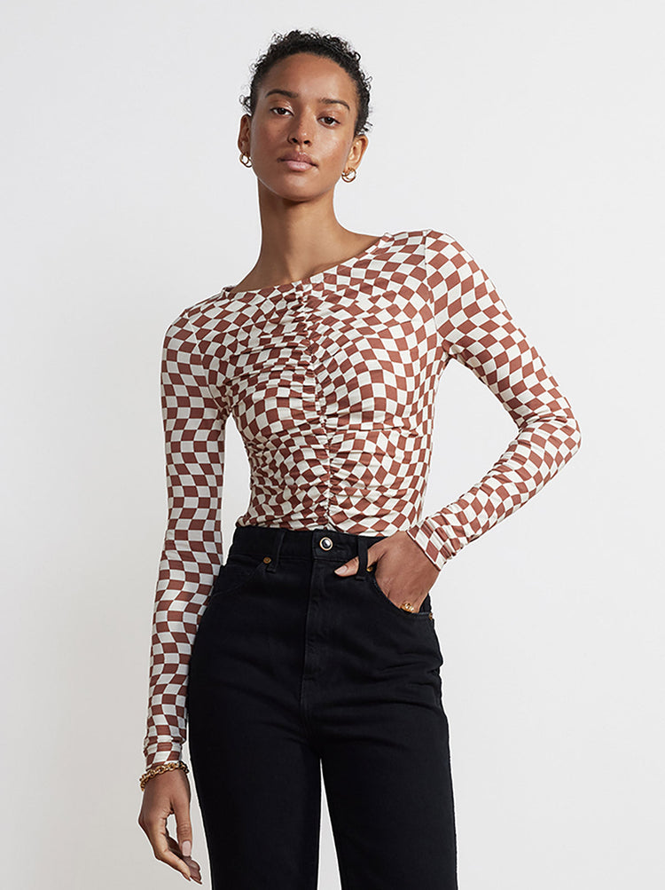 Hope Wavy Checker Ruched Jersey Top By KITRI Studio