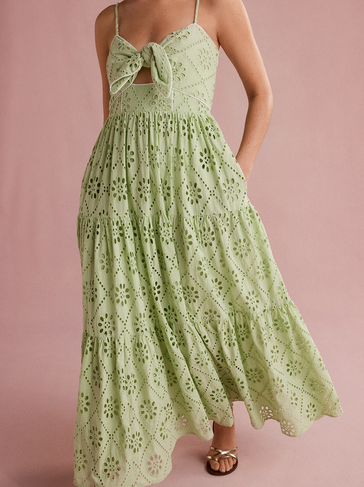 Lace Trimmed Floral Dress pistachio S