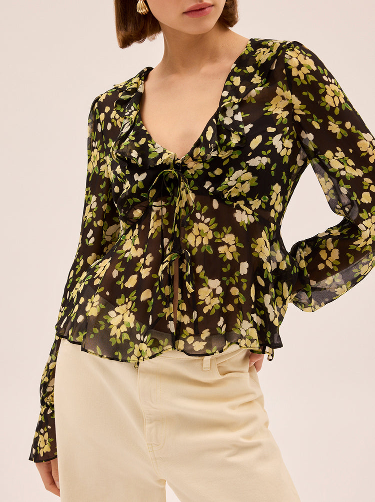 Ione Black Petal Print Top By KITRI Studio