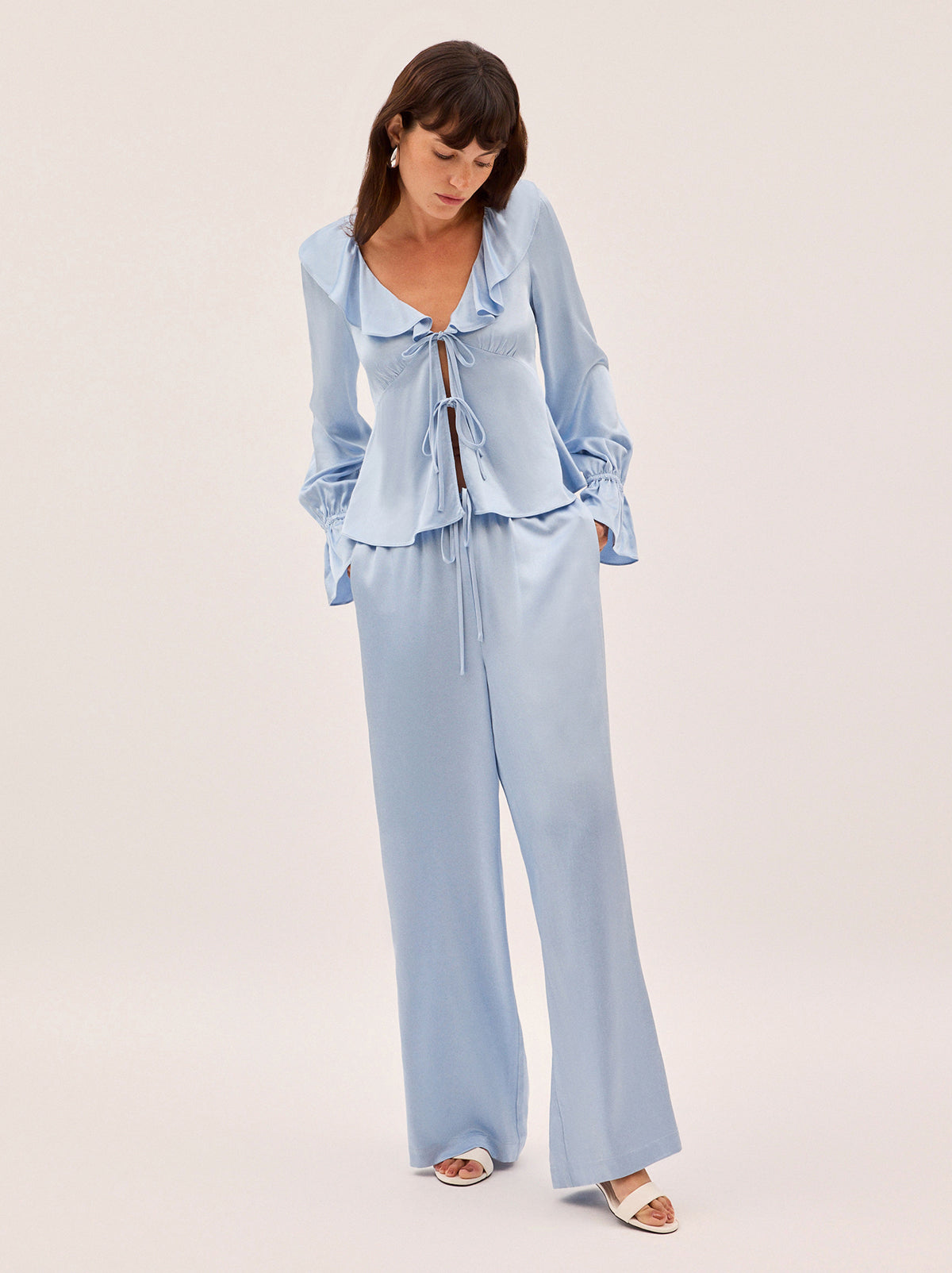 Ione Powder Blue Satin Top By KITRI Studio