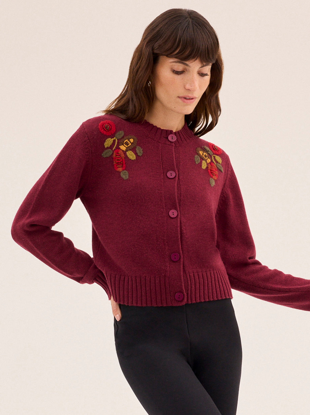 Isla Burgundy Hand-Embroidered Cardigan By KITRI Studio