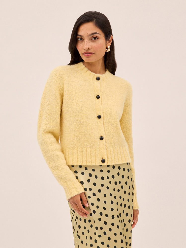 Isla Light Yellow Bouclé Knit Cardigan By KITRI Studio
