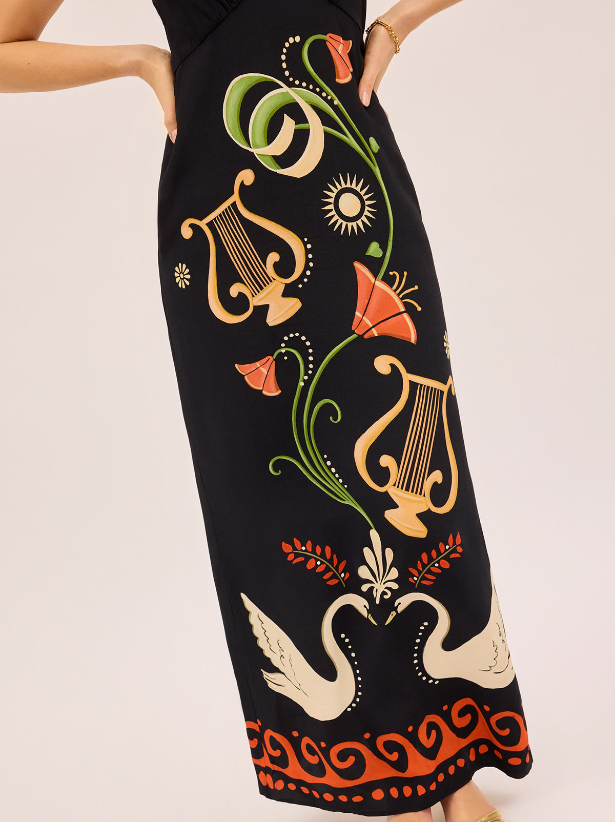 Jacquetta Black Cygnus And Lyra Print Halterneck Maxi Dress By KITRI Studio