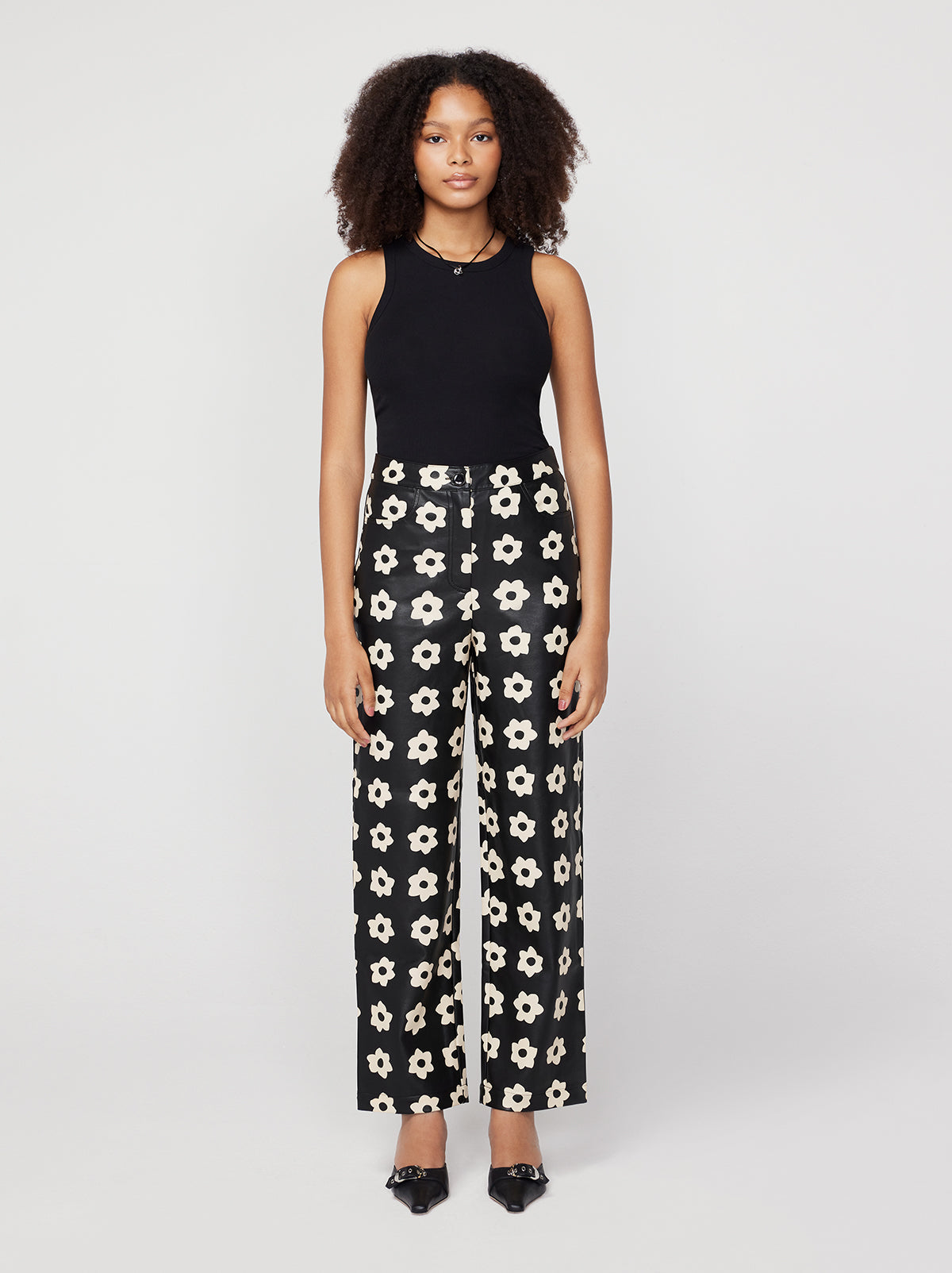Janice Black Tiled Floral Trousers