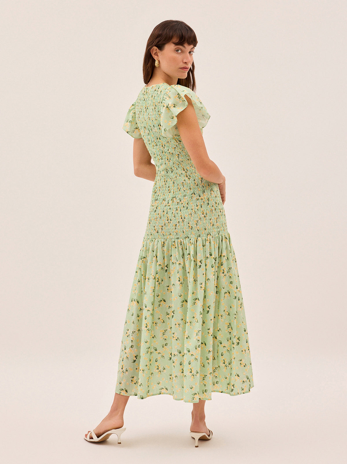Jemima Green Cherry Print Shirred Maxi Dress By KITRI Studio